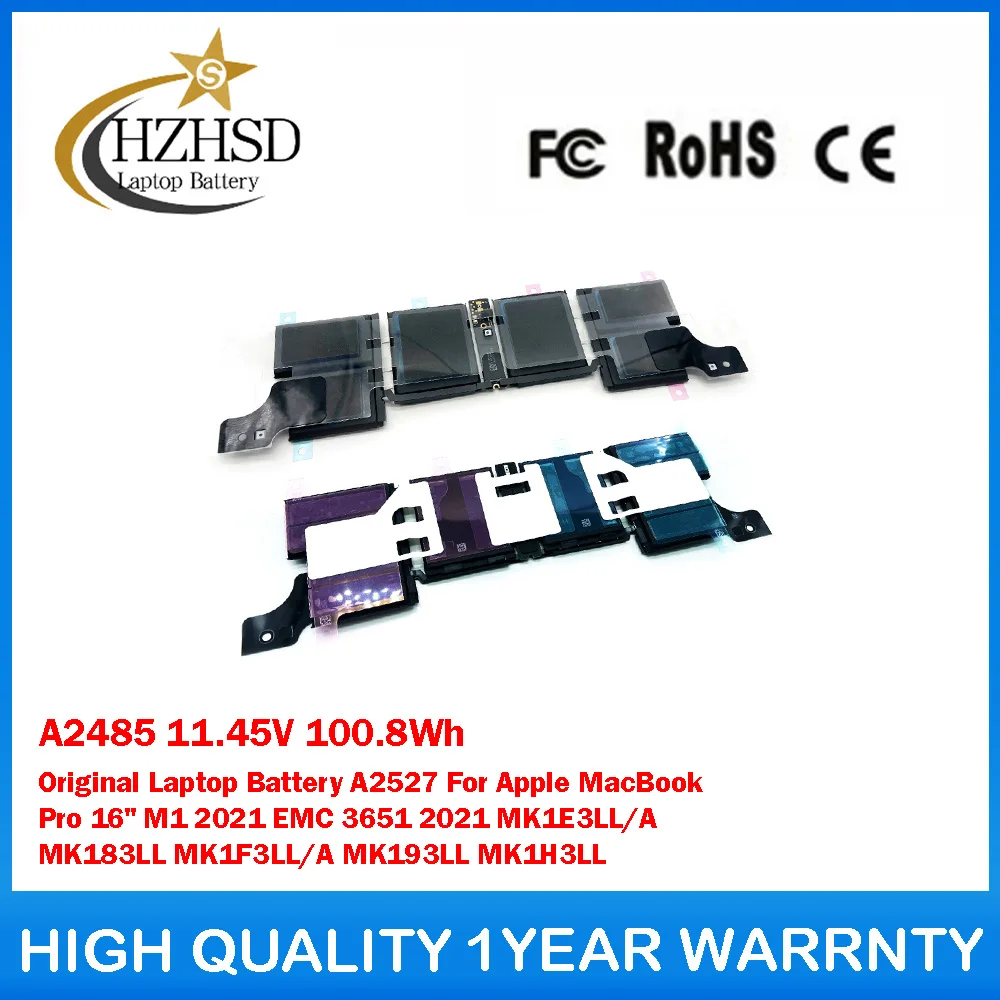 

A2485 11.45V 100.8Wh Original Laptop Battery A2527 For Apple MacBook Pro 16" M1 2021 EMC 3651 2021 MK1E3LL/A MK183LL MK1F3LL/A