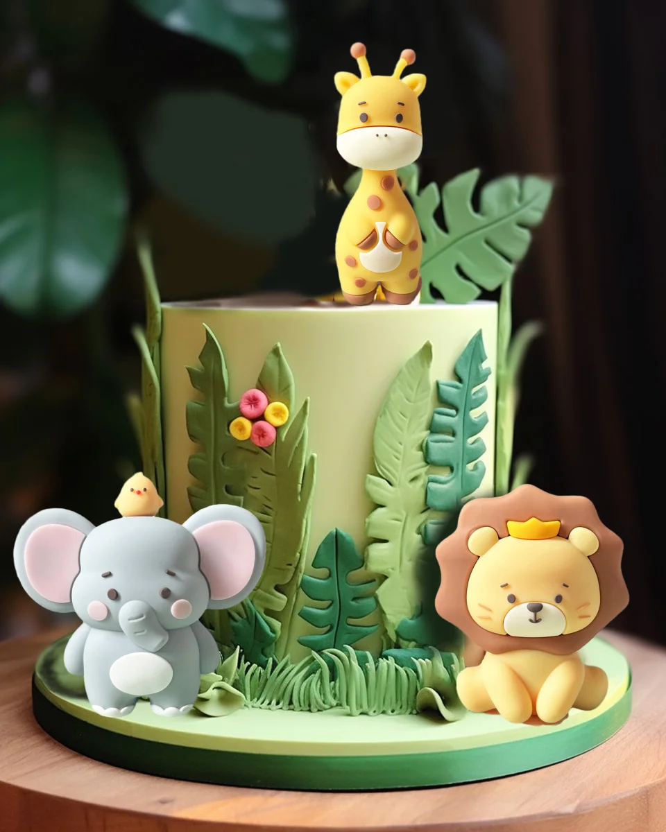 Safari-Kuchenaufsätze, wilde Tiere, Löwe, Elefant, Giraffe, Affe, Dschungel, Thema, Geburtstagsfeier, Kuchendekorationen für Kinder, Jungen und Mädchen – Detail 2