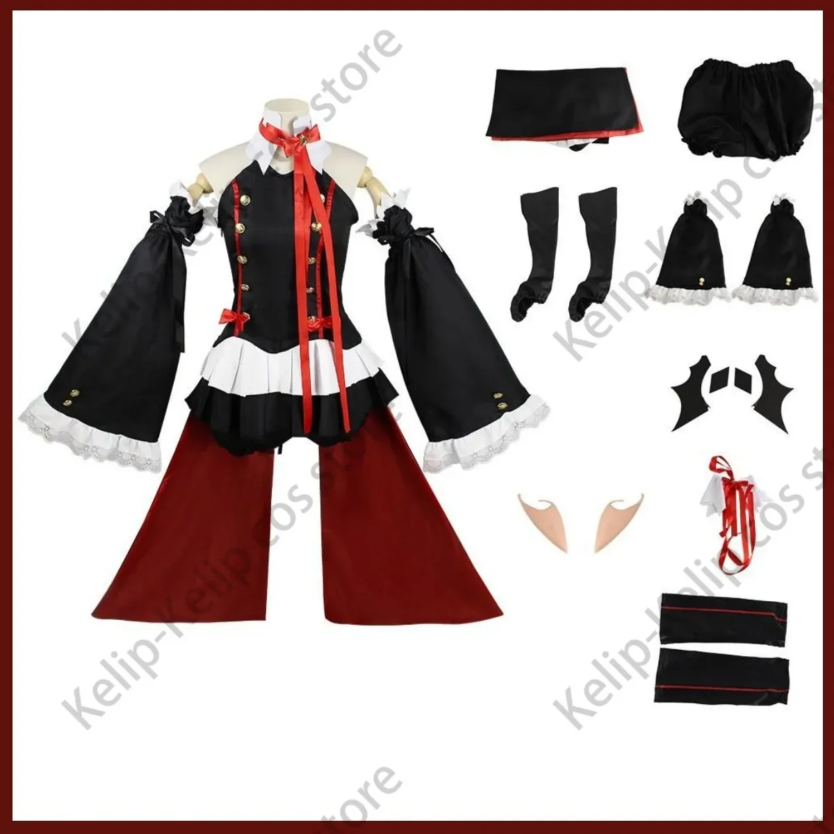 Disfraz de Anime Seraph of The End Krul Tepes para mujer, peluca de vampiro, vestido negro sin mangas, traje Sexy de Lolita para Halloween y Navidad