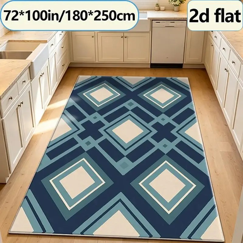 Vintage Teal Green Diamond Geometric Square Rug, Multi-Layered Diamond Grid Pattern Non-Slip Carpet, Suitable for Modern Living Spaces