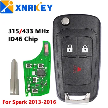 XNRKEY 3 버튼 플립 접이식 원격 자동차 키 ID46 칩 315/433Mhz Chevrolet Spark 2013 2014 2015 2016 교체 원격 키