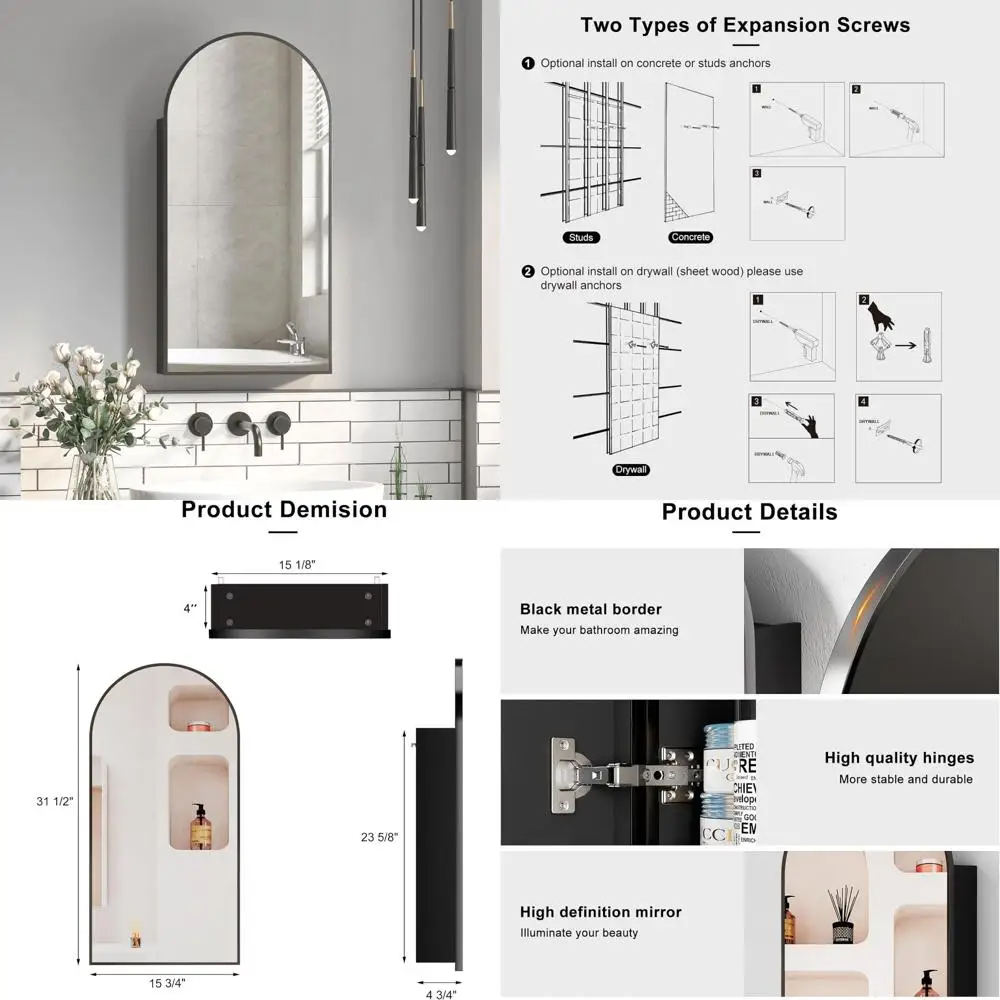 Modern Wall-Mounted Medicine Cabinet with Mirror, 16x31 Inches, 3 Glass Shelves for Bathroom