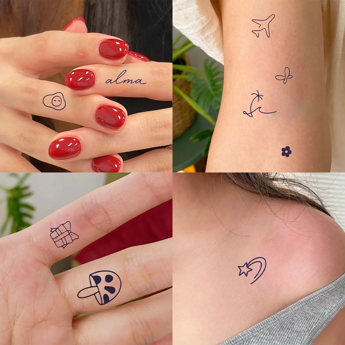 6Sheets New Temporary Tattoo Sticker Waterproof Body Art Line Pattern Small Fake Tattoo Flower Hand Tattoo Women Men