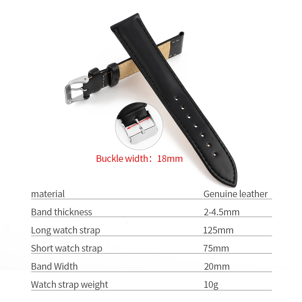 Onthelevel 20mm Watch Band Strap Steel Pin Buckle High Quality Black Brown Red Wrist Belt Bracelet for Men Watch Accessories