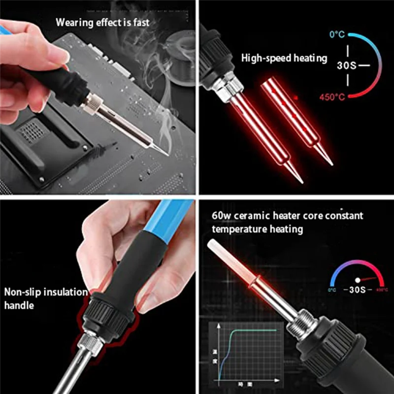 

Soldering Iron Soldering Iron Tool Adjustable Temperature (200-450°C) ON/Of Switch 60W Soldering Iron US Plug-AT64