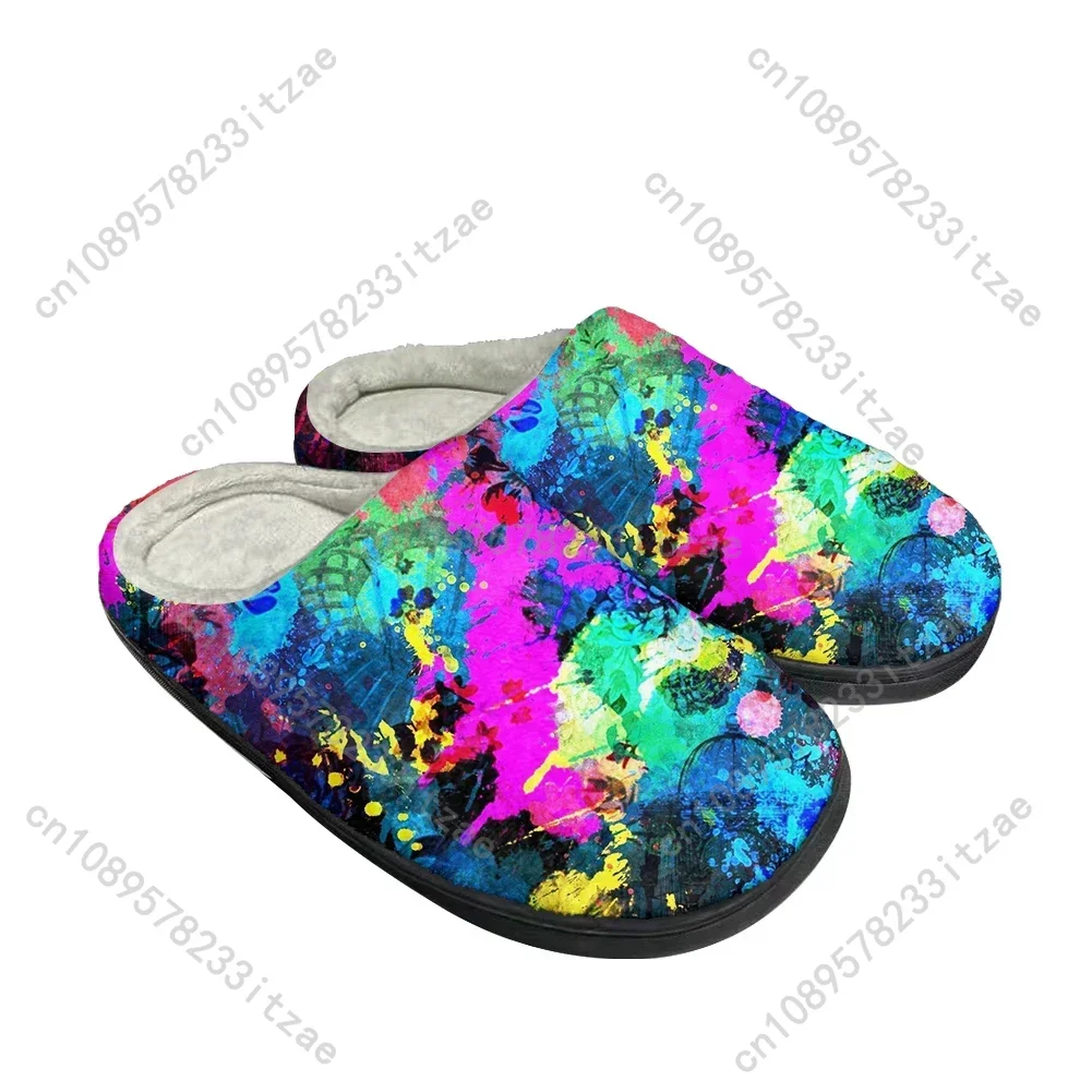 Hot Abstract Fashion Cotton Custom Slippers Mens Womens Teenager Plush Casual Keep Warm Shoes Thermal Comfortable Latest Slipper