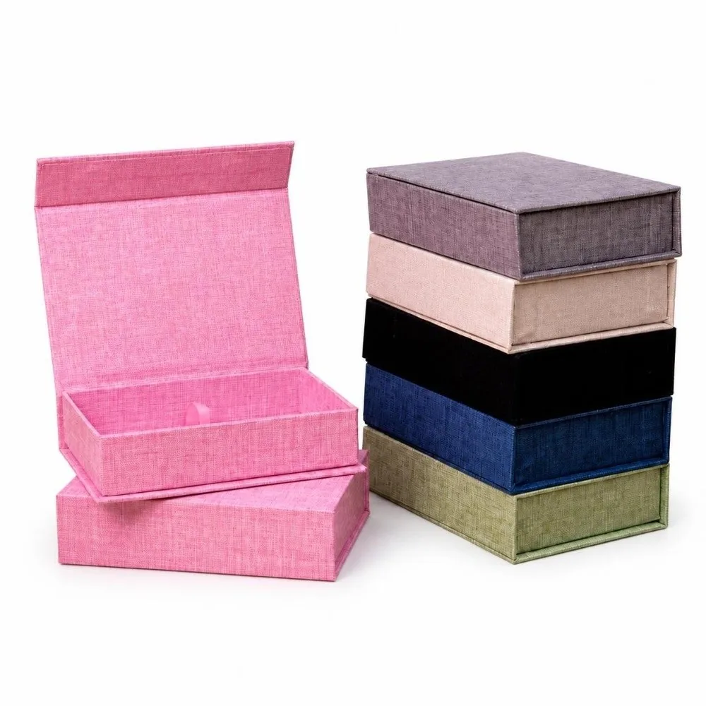 Practical Linen Fabric Photo Storage Box Flip Lid Magnetic Close Card Organizer Gift Container For Bill Organizer