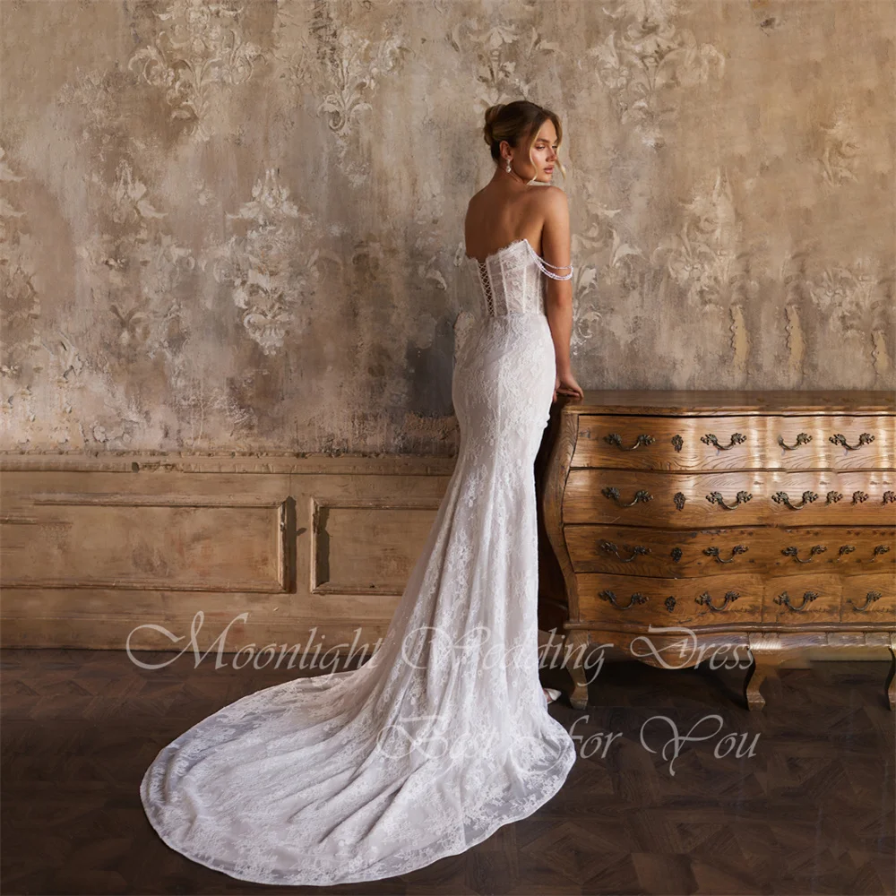 Exquisite Pleat Boat-Neck Lace Beading Mermaid Wedding Dress 2026 Split Off The Shoulder Backless Vestidos De Novia Customized