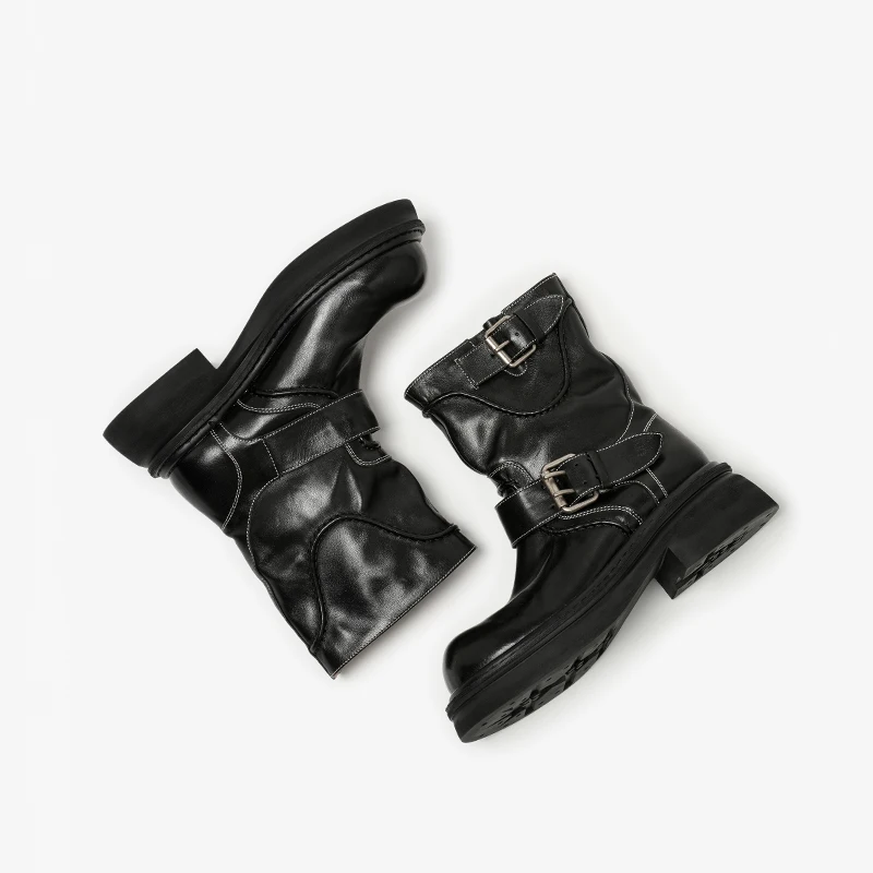 BEAUT0DAY حذاء من الجلد النساء جلد البقر الصبح جولة تو مشبك مزدوج حزام منصة الانزلاق على أحذية السيدات اليدوية 03A00