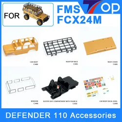 FMS1/24 FCX24M Defender D110 Camel Trophy Original Spare Parts Car Body Bumper Mirror Wiper Light Cup Decal Rooftop Rack Upgrade