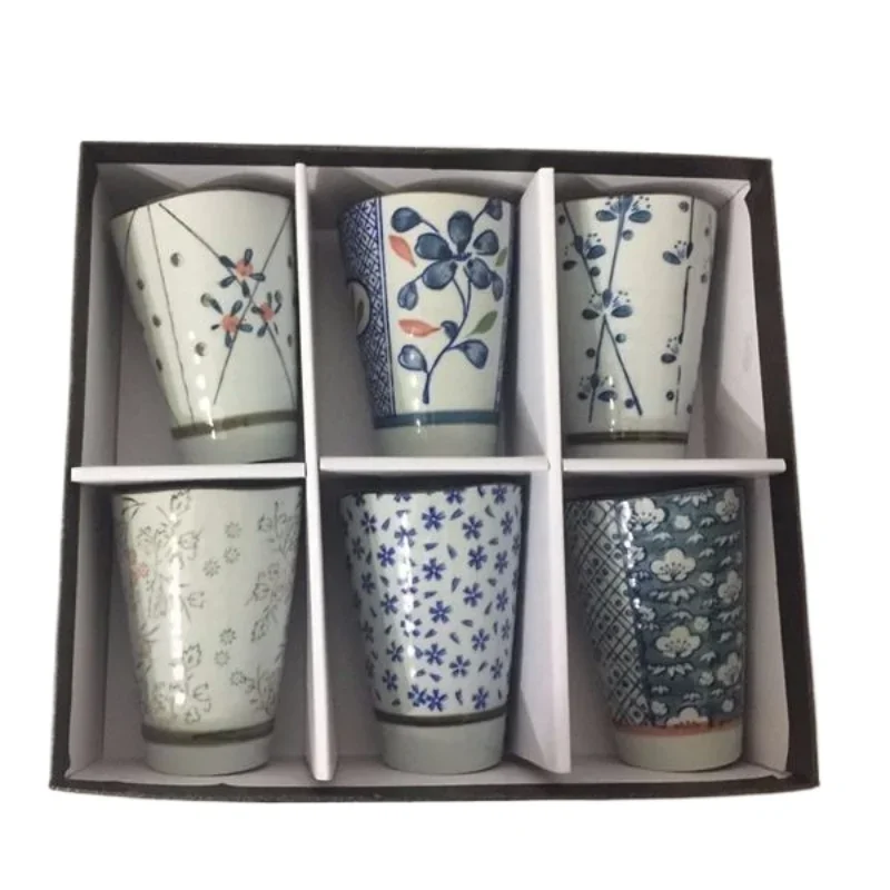 6pcs Japanese Style Gift Cup, Water Cup, Tea Cup, Flower Tea Cup, Gift Set of Six Flowers, Water Cup, Ceramic Underglaze Color