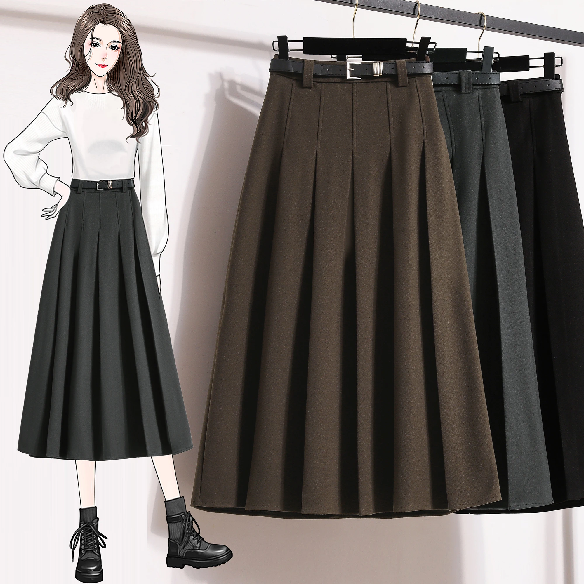 Hohe Taille Anzug Sle A-linie Rock frauen Frühling Herbst Neue ular Rock plus Größe Schmeichelhafte f Rock