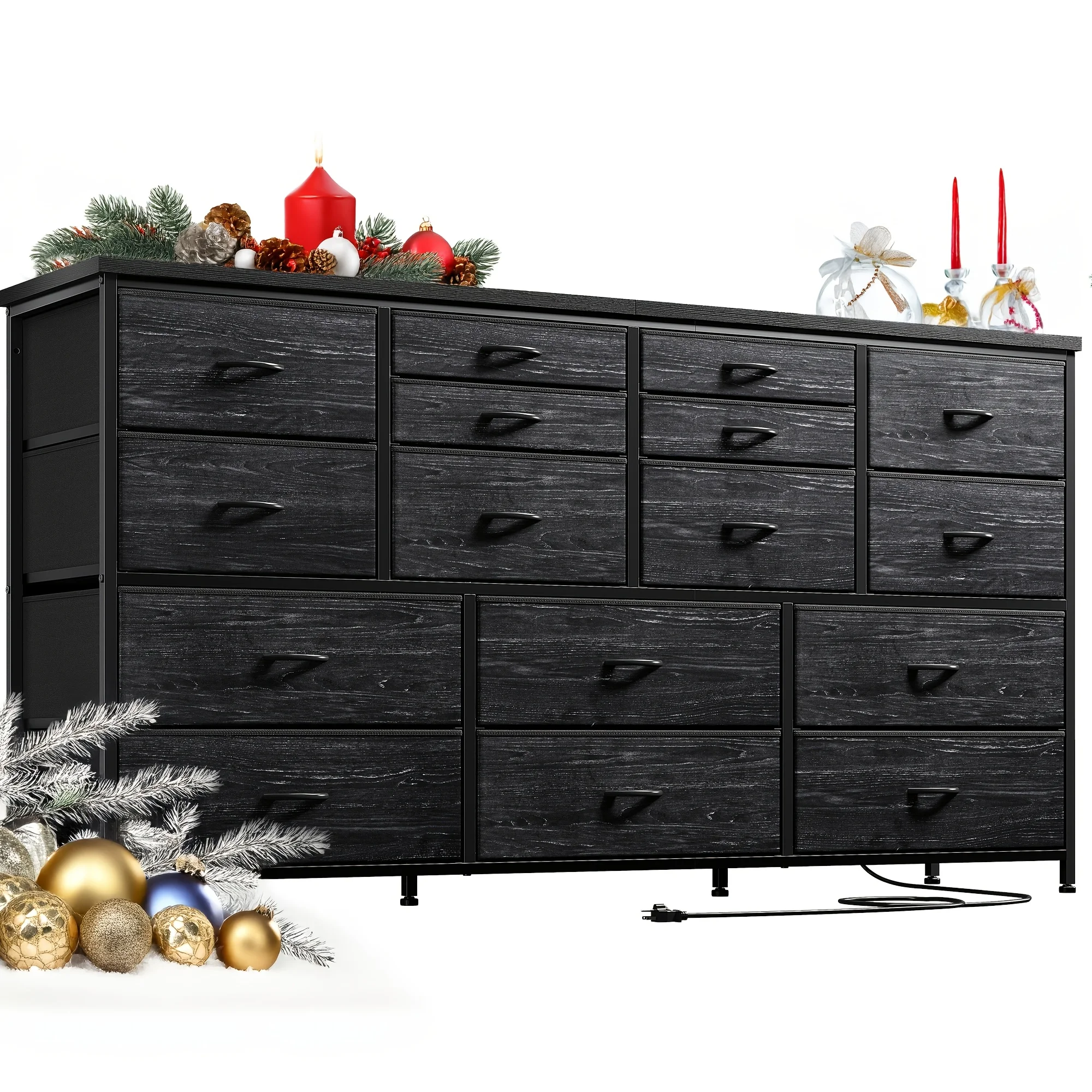 Dresser TV Stand with Power Outlet TV Stands for Living Room Dresser for Bedroom with 16 Drawers for 60