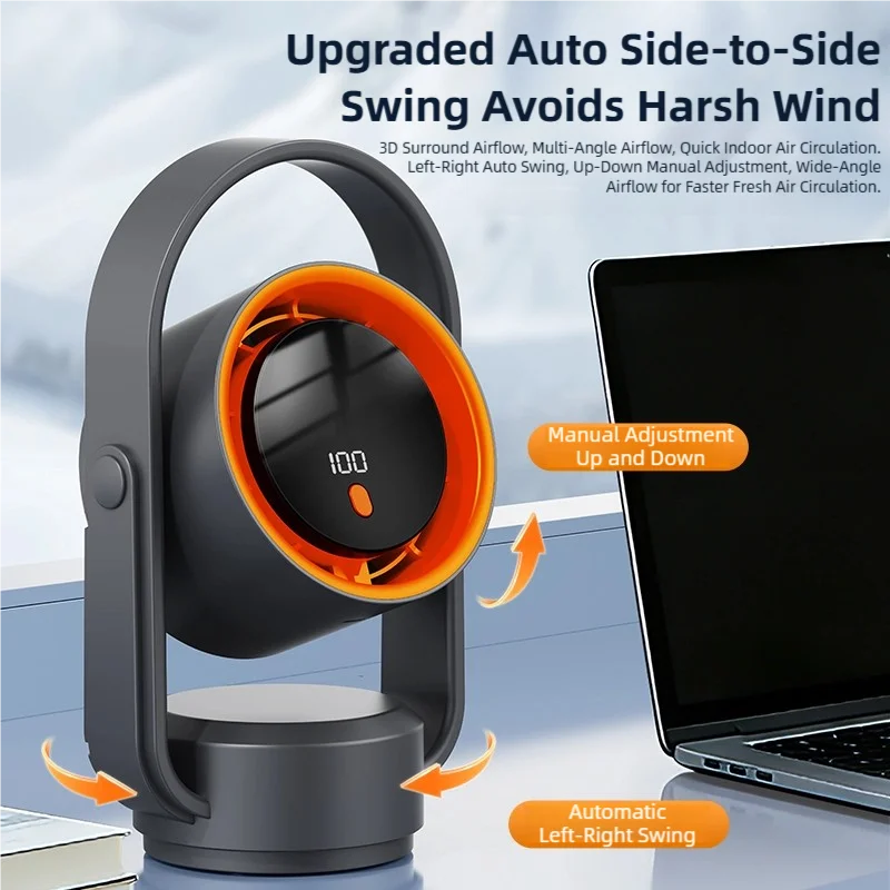 TINSOL Automatic Oscillating Electric Fan USB Desktop Fan Home Bladeless Digital Display Circulating Fan Office Electric Fan