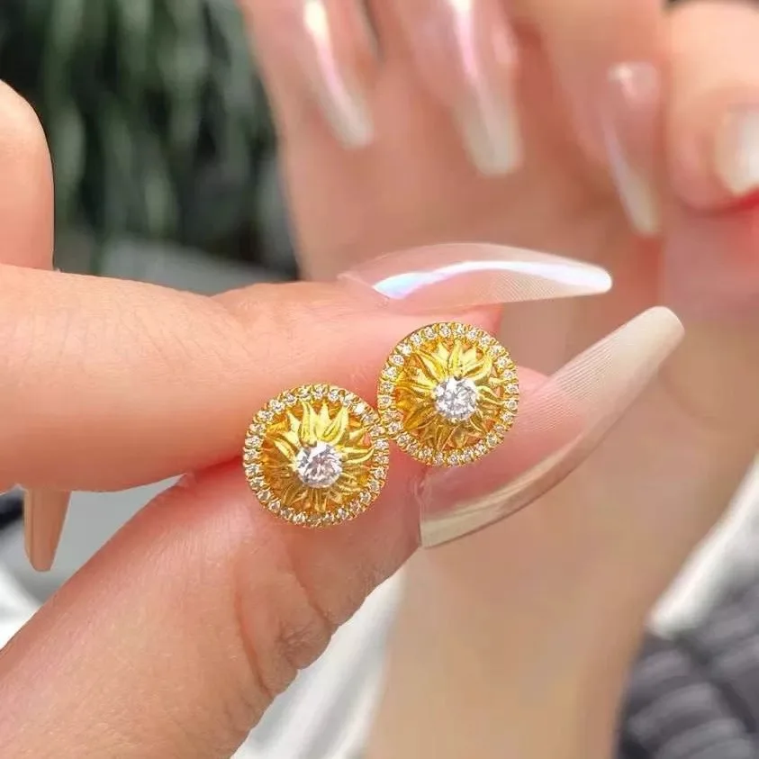 

Luxury 24K 9999 Pure Gold real gold Drill Sunflower Earrings Women's Earrings