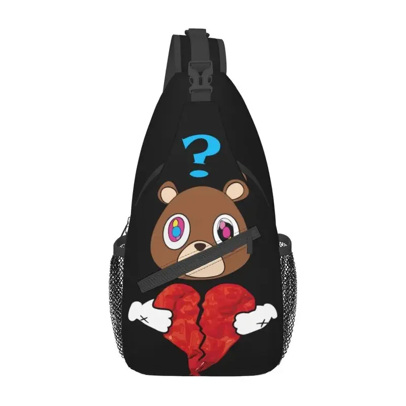 Casual Kanye West Bear Heart Break Crossbody Sling Backpack Men Shoulder Chest Bags for Hiking