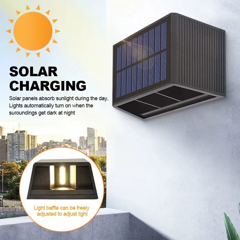 أضواء الجدار LED الشمسية IP65 مقاوم للماء الغسق إلى الفجر صعودا وهبوطا ضوء الشمس في الهواء الطلق الجدار الخفيفة للسياج الخارجي الشرفة سطح السفينة الفناء #4