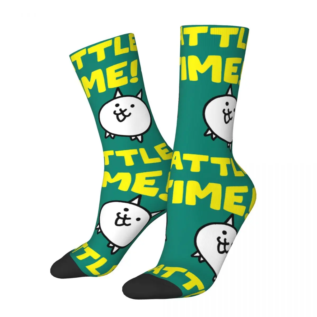 

Funny Crazy compression Time Sock for Men Hip Hop Harajuku B-Battle Cats Happy Seamless Pattern Printed Boys Crew Sock Casual