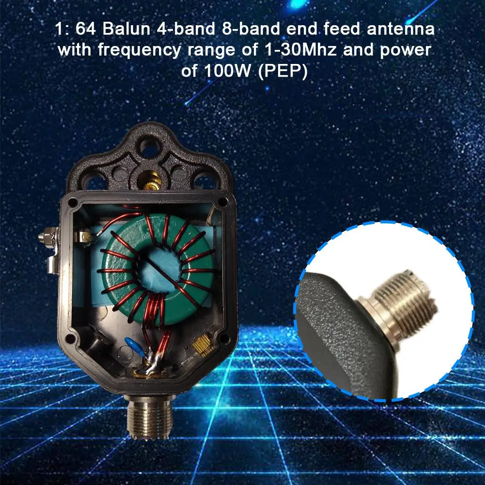 1:64 Balun For HF Short Wave Four Band 1-30MHz  End Fed Half-Wave EFHW Antenna 100W HAM