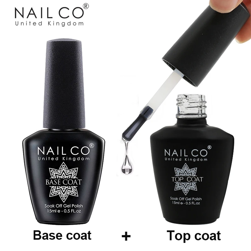 NAILCO 15 مللي أبيض أسود اللون هلام طلاء الأظافر قاعدة علوية 2 قطعة/المجموعة هلام البولندية مسمار الفن مانيكير مستلزمات الأظافر نقع قبالة UV الورنيش #4