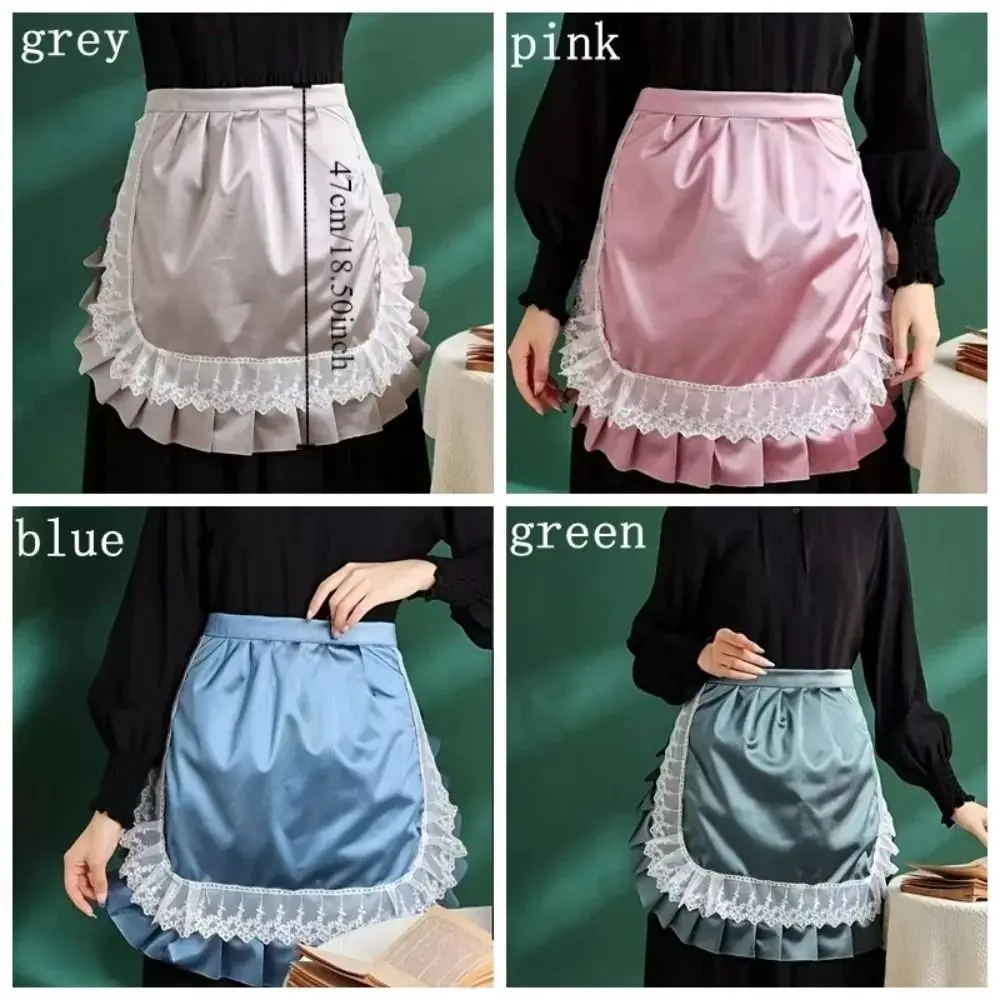 New Ruffle Lace Trim Ruffled Half Apron Solid Color Water Resistant Waist Apron Kitchen Women Kitchen Apron