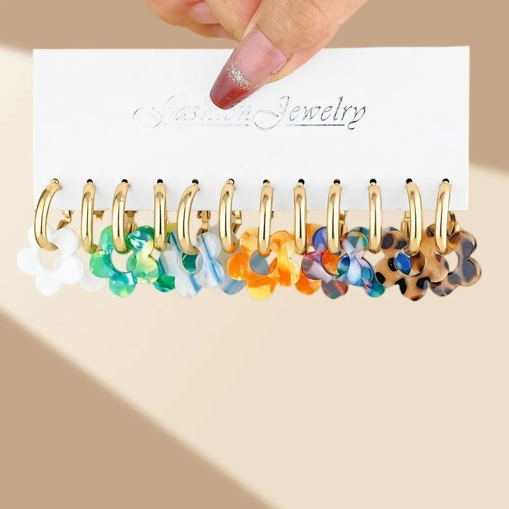 جديد الاكريليك الأقراط مجموعة زهرة قلادة الأقراط الملونة هدية تنوعا أنيقة انخفاض الأقراط والمجوهرات هدية #3