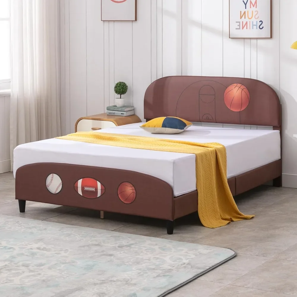 

Twin Bed Frame for Kids, Slat Support, PVC Tufted Headboard, Fits Standard Mattress, Children Wood Upholstered Bed Frame