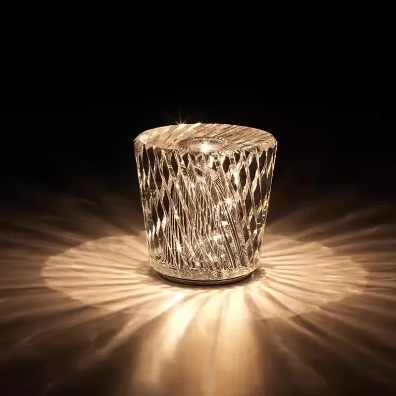 Crystal Table Lamp Rechargeable Warm Light Romantic Atmosphere Lighting for Bedroom Bedside Bar Club Decor Small Night Light