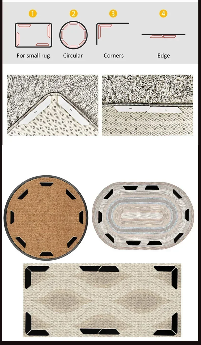 8Pcs Home Floor Rug Carpet Mat Self-adhesive Anti Slip Reusable Fixed sticker carpet carpet mat adhesive tape corner mat