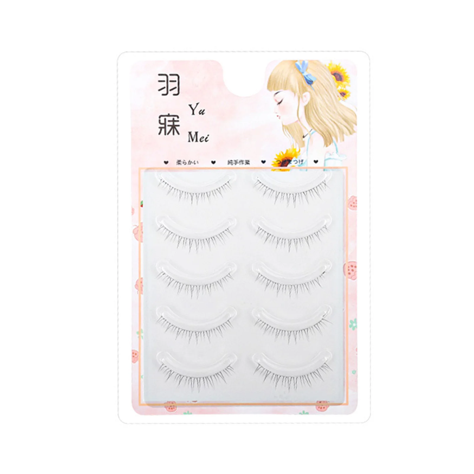 5 Pairs False Eyelashes Pack Handcraft Sharpened Tips Nude Makeup Curly Lashes for Women Girls Makeup DIY