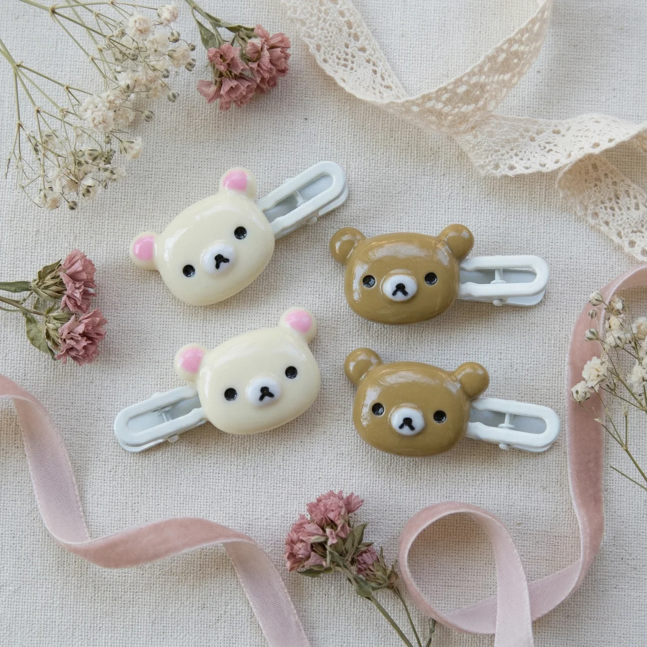 Niedliche Bären-Haarspangen 4er-Set - Koreanischer Stil Kawaii Bären-Haarklammern für Mädchen und Frauen - Rosa Braune Bären-Haaraccessoires Geschenk – Detail 1