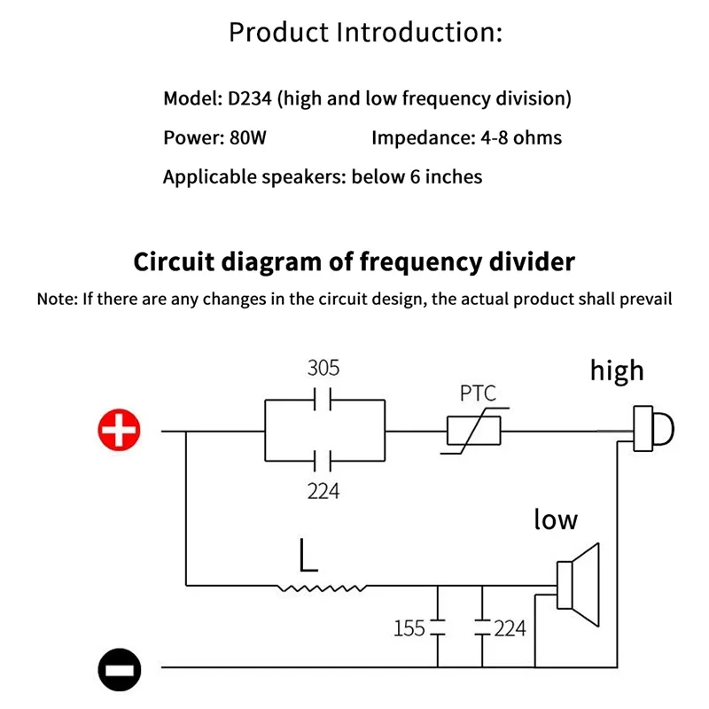 80W 2 Way Crossover Filters Module HiFi Speaker Treble Bass Dual Frequency Divider Crossover For DIY Home Video Audio Speaker