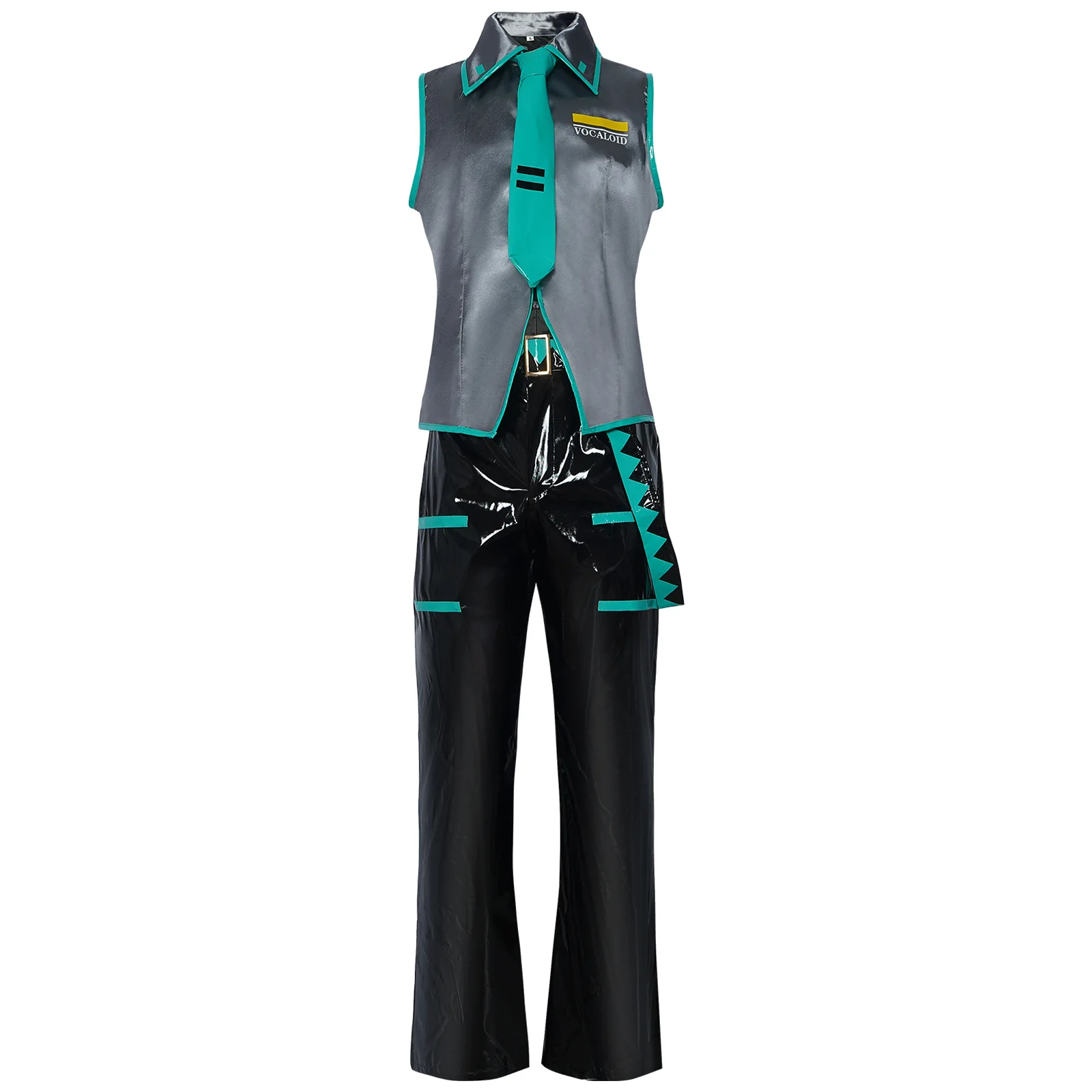 Mikuo ذكر Miku تأثيري حلي موحدة شعر مستعار أنيمي الملابس السوداء بولي Leather سترة جلدية السراويل يتوهم حفلة الهالوين الزي النساء الرجال