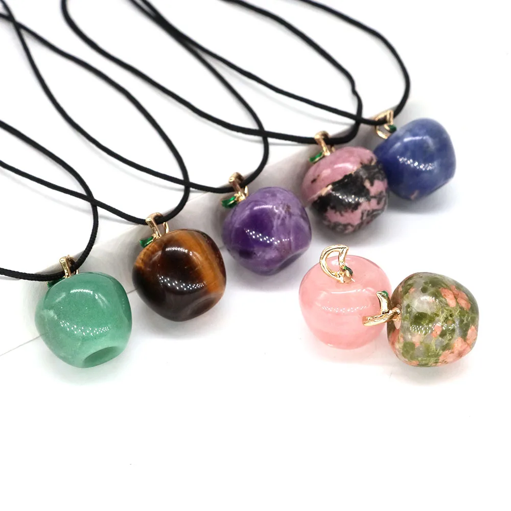 20mm Natural Stone Crystal Apple Shape Pendant Fashion Design Healing Gemstone DIY Necklace Bracelet Jewelry Accessory Wholesale