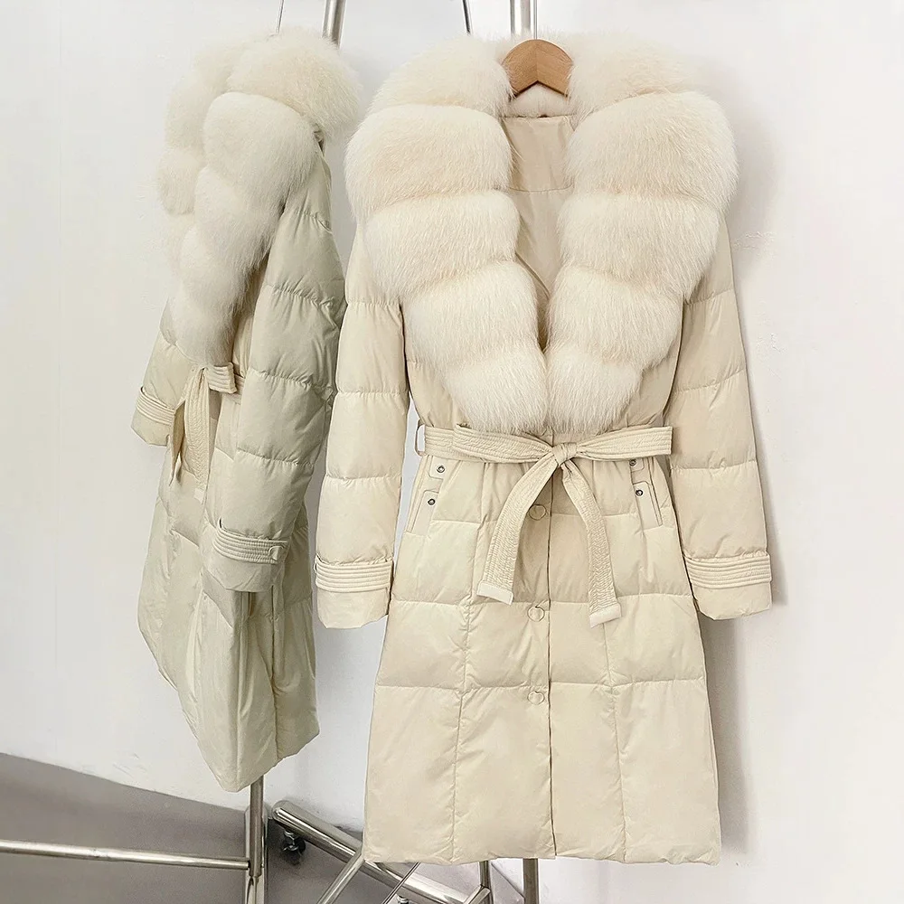 Warm Female Feathers Reality Fur Jacket White Duck Down Coat Women Waterproof Real Fox Fur Collar Autumn Winter Puffer Jacket view 2