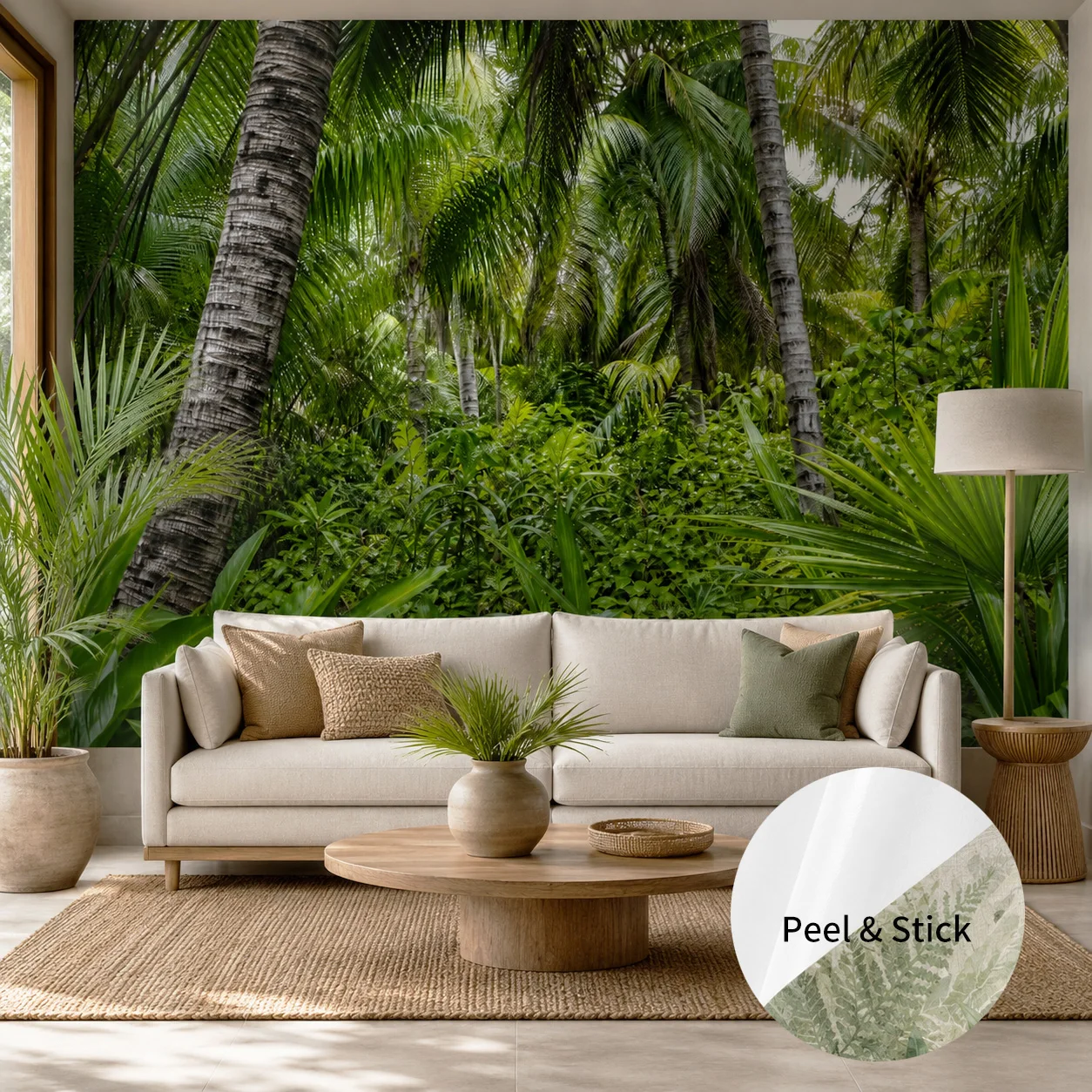 Tropical Forest Peel and Stick Wallpaper Green Jungle Palm Tree Wall Mural Self Adhesive Wall Decor for Living Room Bedroom