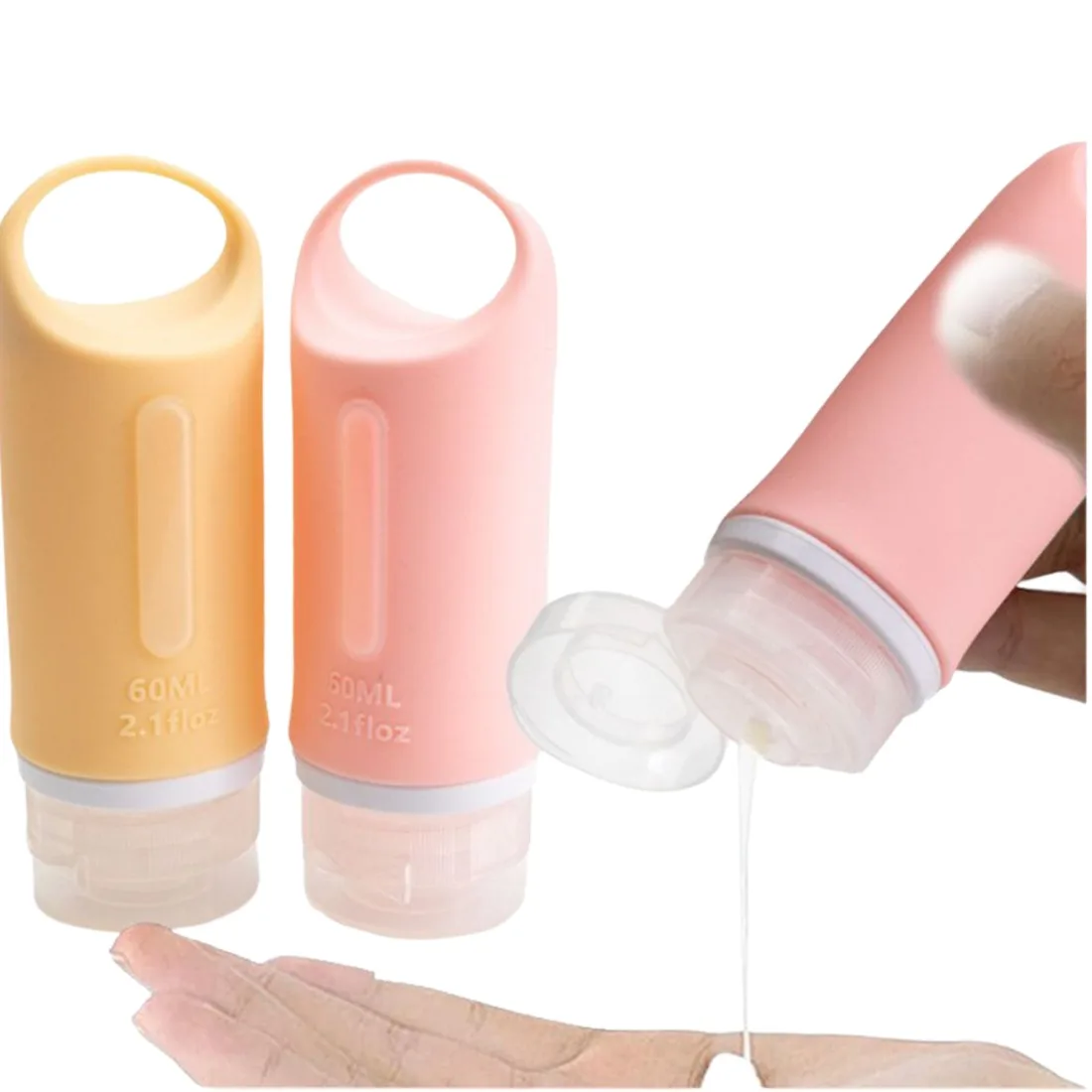 1 pz 60 ml riutilizzabile da viaggio sub-bottiglia articoli da toeletta portatile spremere bottiglia contenitore per campioni in silicone a prova di perdite con fori per appendere