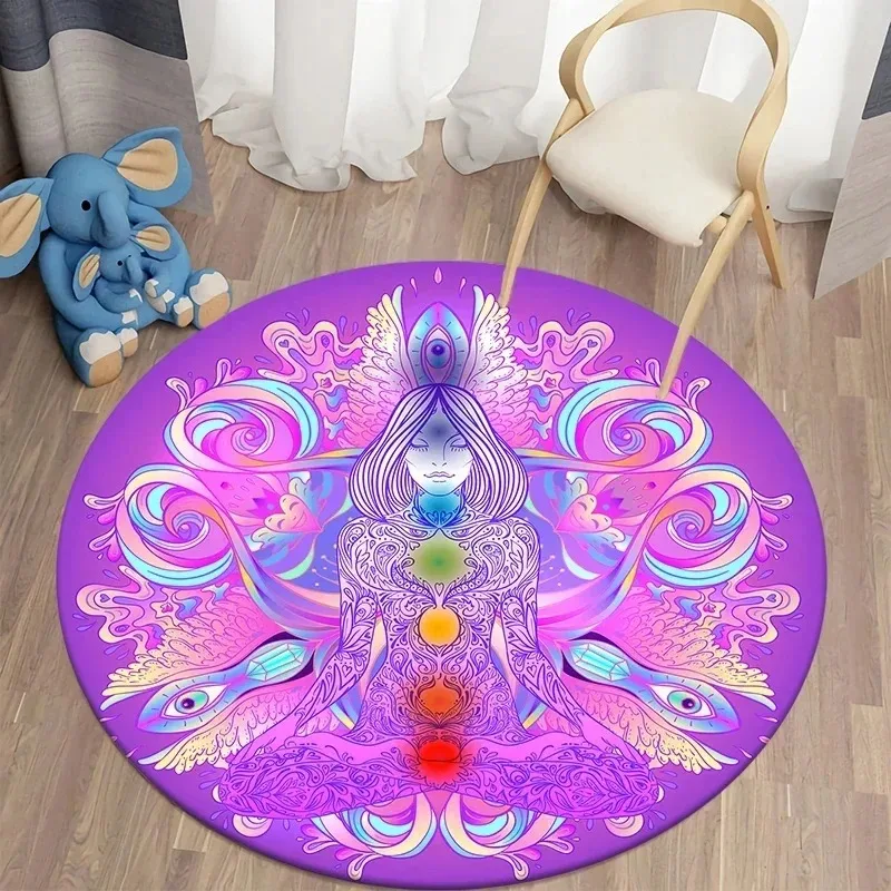 Meditation Round Carpet Spiritual Goddess Yoga Chakra Rug Living Room Bedroom Soft Floor Mat Non Slip Washable Decor