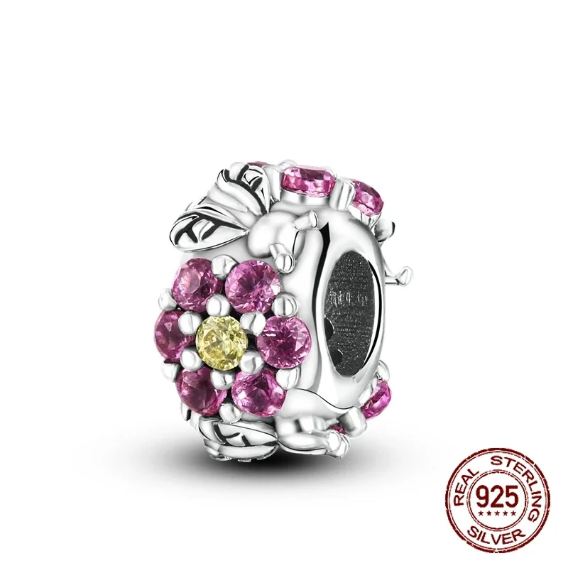 Cuentas de amor de flores clásicas de Plata de Ley 925 para mujer, compatible con pulsera Pandora Original, colgante colorido, joyería DIY, regalo