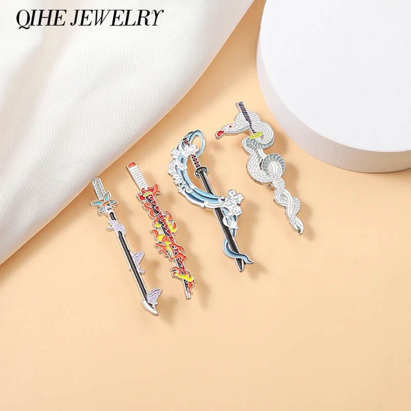 Demon Slayer Weapons Enamel Pins Anime Japanese Sword Metal Brooches for Women Men Badge Backpack Accessories Gift Fans Jewelry