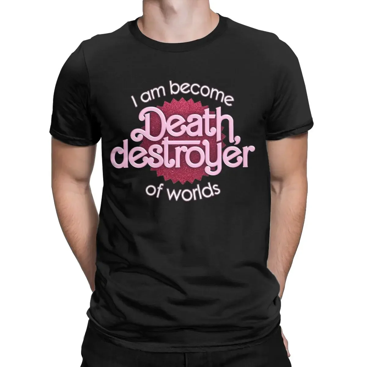 Funny Barbenheimer I Am Become Death Destroyer Of Worlds T-Shirts Men Cotton T Shirt Short Sleeve Tee Shirt Gift Idea Clothing