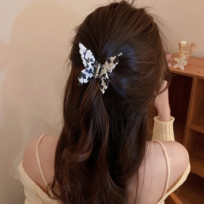 Acetate Butterfly Hair Claw Clip Marble Pattern Hair Clip Women Gradient Hair Crab Back Of Head Hair Shark Clip Hair Accessories