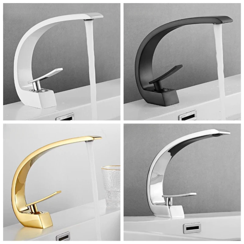 Bathroom Faucet Gold White Bathroom Basin Faucet Cold Hot Water Mixer Sink Tap Deck Mounted Black Tap