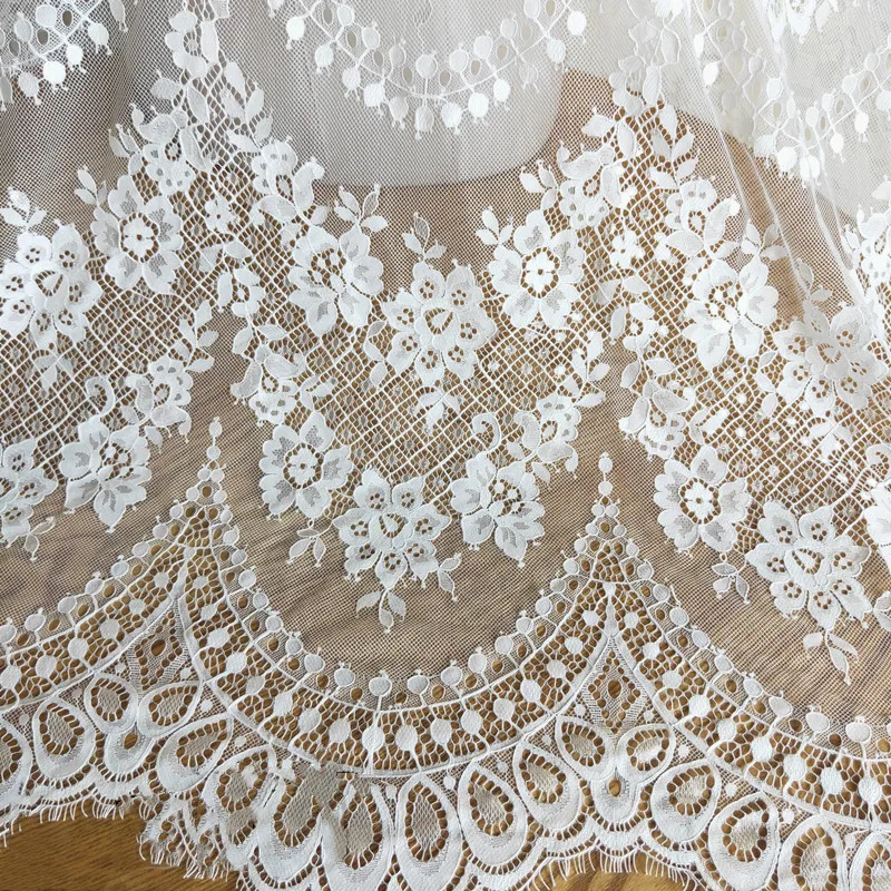 3M French Eyelash Lace Fabric, DIY Exquisite Lace Embroidery Clothes, Wedding Dress Accessories, White and Black, RS2650, 150cm