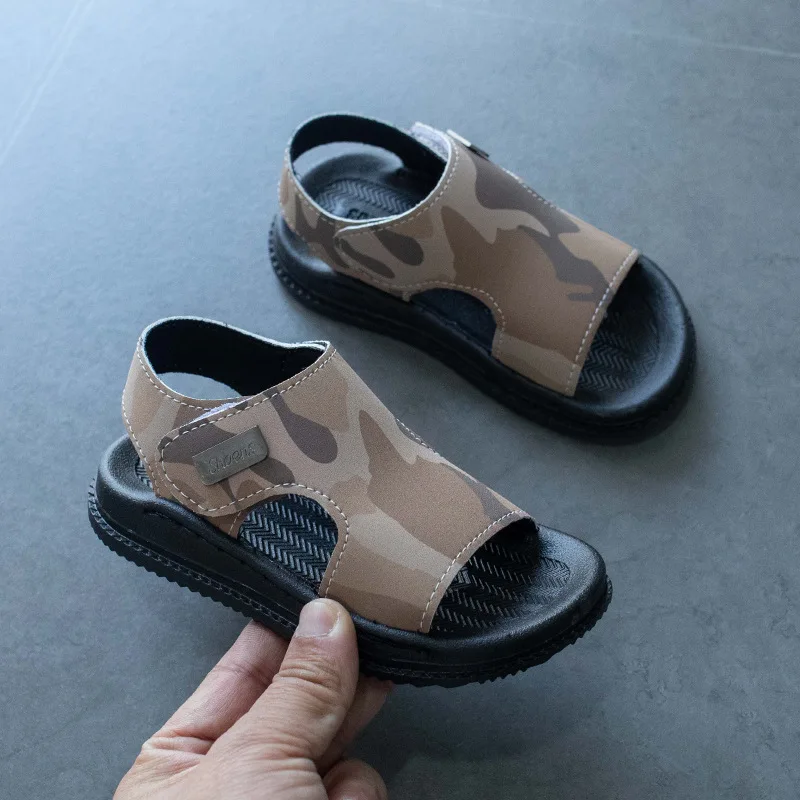 Boys Sandals Summer Fashion Camouflage Beach Shoes Anti Slip Soft Sole Kids Shoes Open Toe Leather Children Sandals Zapatos Niño