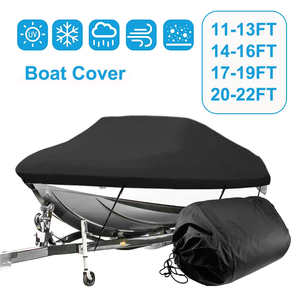 Yacht Boat Cover Anti-UV Waterproof Heavy Duty 210D Polyester Fiber Marine Trailerable Canvas Boat Accessories Black