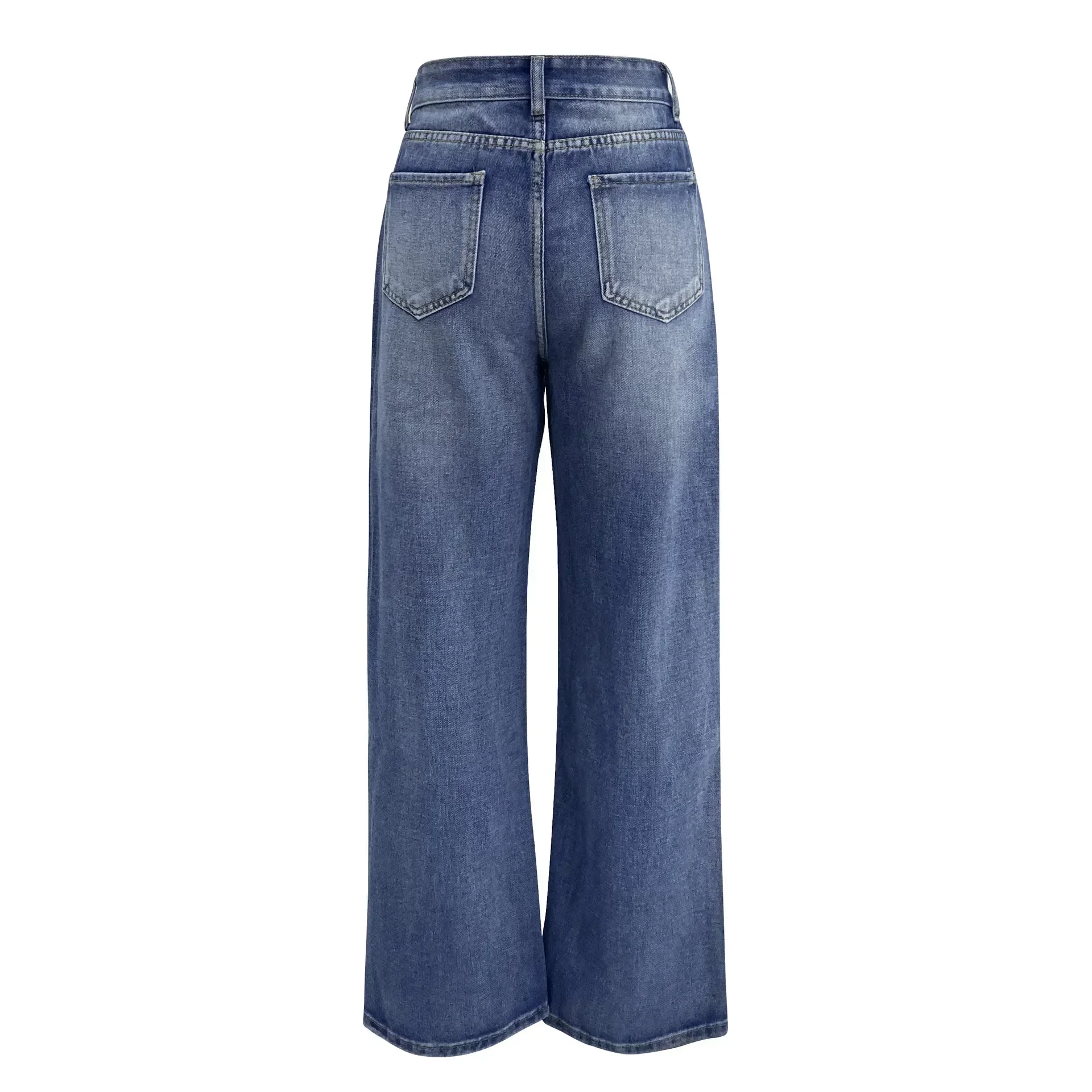 Women Jeans Denim Wide Leg Pants summer Washing Loose Fit High Waist Pockets Solid Color Ankle Length Pants Zipper Fly Basics