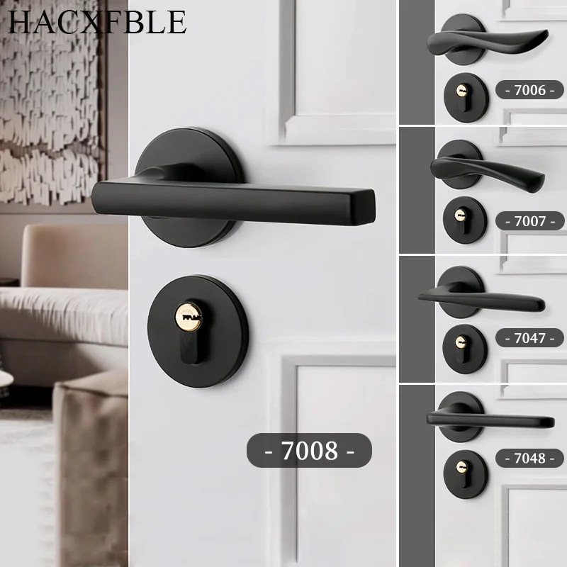 

Black Aluminum Alloy Ecological Door Lock Modern Minimalist Silent Household Lock Bedroom Interior Anti-theft Handle Lock