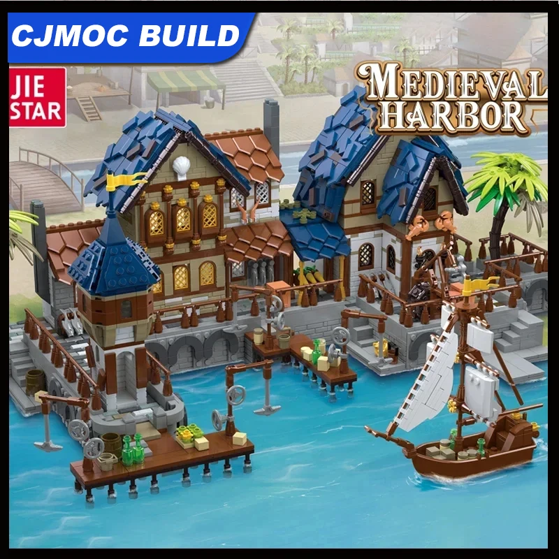 Medieval Castle MOC 89152 Medieval Harbor Port Town Model 2979PCS Building Blocks Brick Toys for Children Boys Birthday Gift