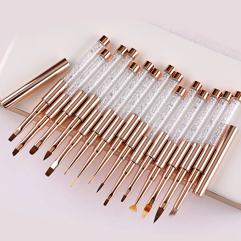 

Nail Art Brush Set Rose Gold Acrylic Crushed Design Diamond Rod UV Gel Polish Crystal Acrylic Nail Drawing Tools For manicure